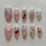 Taooba Christmas Nail  24Pcs Flora Almond Press on Nails with Glue Mori Girl Nail Art Ballet Rural Style Full Cover Wearable Acrylic Nail Manicure Tips