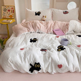 Taooba Christmas Gift Bedding Set 2024 New Four Seasons Super Soft Washed Cotton Towel Embroidery Duvet Cover Four Piece Set - Lucky Cat Series