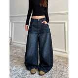 Taooba party outfit  Blue Women's Retro Y2K 2000s Wide Leg Baggy Casual Denim Trouser High Waist Loose Jeans 2024 Autumn Harajuku Full Length Pants