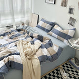 Taooba Christmas Gift Bed Linen Washed Cotton Striped Grid Minimalist Bedding Sheet Set Comforter Sets Queen Duvet Cover Double For Boys And Girls