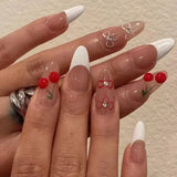 Taooba Christmas nail 24Pcs Short Round Head Almond Fake Nails with Flowers Grass Pattern Wearable False Nails Tips Summer Full Cover Press on Nails