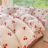 Taooba Christmas Gift Korean Red Heart Bedding Set No Filler Twin Queen Duvet Cover Flat Sheet Pillowcase Girls Adults Fashion Floral Home Textile