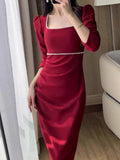 Taooba  party look inspos Autumn Fashion Vintage Women Red Dress Sexy Bodycon Slim Party Wedding Dresses Chic Elegant Female Clothes Robe Vestidos