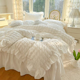 Taooba Christmas Gift Korean Princess Style Lace Ruffles Bedding Set Skin-friendly Soft Seersucker Duvet Cover Set Bed Sheet Or Bed Skirt Pillowcases