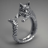 Taooba Retro Dark Cat Kitty Ring For Men Women Gothic Silver Color Adjustable Ring Pet Handmade Jewelry Accessories Unisex Lovers Gift