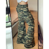 Taooba party outfit  Casual High Street American Retro Overalls Camouflage Loose Wide Leg Pants for Women Y2k Hip-hop Cargo Grunge Baggy Trousers