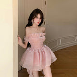 Taooba  party look inspos Summer Sweet Pink Fairy Dress Women Japanese Off Shoulder Sexy Kawaii Lolita Dress Female Casual Korean Style Party Mini Dresses