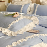 Taooba Christmas Gift Elegant Lace Bedding Sets Luxury Bed Linen Princess Washed Cotton Ruffle Duvet Cover Bed Sheet and Pillowcases for Girl Luxury