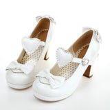 Taooba Christmas Gift outfit  Honeycherry The New High-Heeled Cute Bow Tie Sweet Lolita Girls Love Solid Round Princess Shoes More Softer Pumps