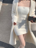 Taooba  party look inspos 2025 Winter Knitted Suits Women Y2k Clothing Korean Fashion 2 Piece Dress Sets Female Casual Cardigan Coast + Mini Dress Vintage