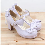 Taooba Christmas Gift outfit  Honeycherry The New High-Heeled Cute Bow Tie Sweet Lolita Girls Love Solid Round Princess Shoes More Softer Pumps