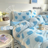 Taooba-Yickyue Shaggy Velvet Berber Fleece Winter Bedding Set Short Plush Love Duvet Cover Bed Sheet Pillowcases Keep Warm Blanket Bedspread