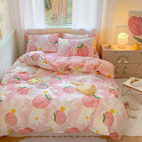 Taooba-Kawaii Strawberry Rabbit Bedding Set For Home Cotton Twin Full Queen Size Cute Double Fitted Bed Sheet Girl Quilt Duvet Cover