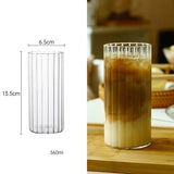 Taooba Stripe Glass Coffee Mugs Large Capacity Tumbler Milk Juice Water Cup with Handle Transparent Mug Dessert Breakfast Cup Drinkware