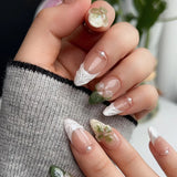 Taooba Christmas Nail  24Pcs Flora Almond Press on Nails with Glue Mori Girl Nail Art Ballet Rural Style Full Cover Wearable Acrylic Nail Manicure Tips