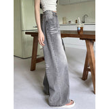 Taooba party outfit  Summer Grey Womens Jeans High Waist Baggy Casual Vintage Y2K Trend Straight Cargo Pants Street American Wide Leg Denim Trouser