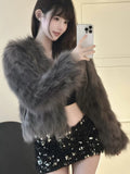 Taooba  party look inspos Y2K Faux Fur Coat Elegant White Gray Women's Winter Jacket Fashion Chic Loose Short Outerwears Korea Casual Femme New Streetwear