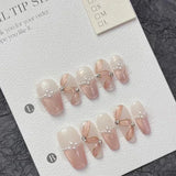 Taooba Christmas nail 10pcs Nude Cat Eye Handmade False Nails Short French Ballet Ribbon Pearl Design Fake Nail Full Cover Press On Acrylic Nail Tips