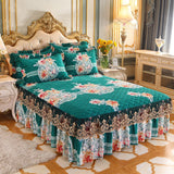 Taooba-Thick Bedspread Warm Velvet Bed Covers Skirt Floral Print Pattern Lace Bedding Queen Bedded Set Mattress Cover Decor Decoration