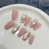 Taooba Christmas nail 10pcs Cat Eyes Magic Mirror Pink Press On Nails Short Ballet Removeable Manicure Full Cover Long False Nail With Glue Fake Nail