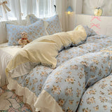 Taooba Christmas Gift Bedding Set Korean Style 2024 New  Small Floral Water Washed Cotton Lace Duvet Cover Set Queen Size