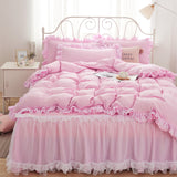 Taooba Christmas Gift Princess Girl Pink Bedding Skirt Sheet With Lace Korean Solid Color Bed Cover Pillowcase Decor Bedroom Wedding Couple Bedclothes