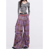 Taooba party outfit  Y2K Purple Plaid Cargo Pants Women Korean Fashion Winter Checked Trousers Oversized Harajuku Vintage 90s Wide Leg Pantalones