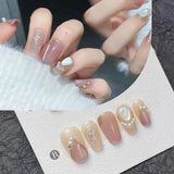 Taooba Christmas nail 10pcs Nude Cat Eye Handmade False Nails Short French Ballet Ribbon Pearl Design Fake Nail Full Cover Press On Acrylic Nail Tips