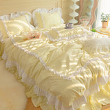 Taooba Christmas Gift Korean Ins Bedding Set, Luxury Quilt Cover, Pillowcase Flat Bed Sheets, Simple Girl Princess Ruffle Home Textiles