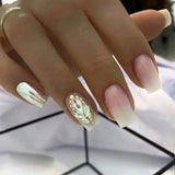 Taooba 24Pcs White Long Ballet False Nails with Rhinestone French Flower Fake Nails Wearable Press on Nails Full Cover Nail Tips Art