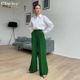 Taooba Christmas Gift outfit  Blue Office Women'S Pants 2021 Fashion Loose Full Length Ladies Trousers Casual High Waist Wide Pants For Women