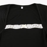 Taooba Christmas Gift outfit  - French Lace Trim Splice Slim Long Sleeve Tee