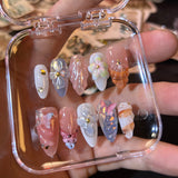 Taooba 10Pcs Handmade Manicure Medium Almond Ballet Fake Nails Shell Limite Nails Press On Nails Design with Adhesive Nail File Set