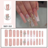 Taooba 24 Long Coffins with Irregular Line Patterns, Three-dimensional Butterfly Dots, Diamond Fake Nails, Glossy Fake Nails, Summer C