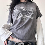 Taooba party outfit  Y2K Grunge Long Sleeve Tops Vintage Graphic Print Loose Fit Baggy T-Shirts Gothic Aesthetic Emo Fairycore Clothing for Teen Girl