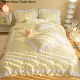 Taooba Christmas Gift Korean Ins Bedding Set, Luxury Quilt Cover, Pillowcase Flat Bed Sheets, Simple Girl Princess Ruffle Home Textiles