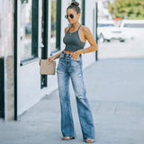 Taooba Christmas Gift outfit  Women's Flared Jeans Stretch High Waist Fashion Vintage Casual Streetwear Wide Leg Baggy Flare Pants