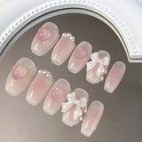 Taooba Christmas nail 10pcs Handmade Press On Nails Gradient Pink Fake Nail With 3D Moon Heart Diamond Design Full Cover Nail Tips Wearable False Nail