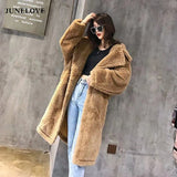 Taooba Christmas Gift outfit  Women Winter Faux Fur Warm Long Coat Female Thick Teddy Bear Coat Casual Loose Oversize Outwears Purple Yellow