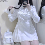 Taooba  party look inspos Japanese Punk Style Y2k Lolita OP Dress Women Vintage Elegant Ruffle Bow Lace Evening Party Dresses Female High Waist Slim Dress