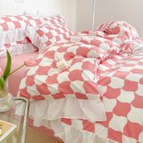 Taooba-Hot Luxury Romantic Ruffle Bedding Set 3/4pcs Sweet Princess Lace Duvet Cover Colorful Plaid Quilt Cover Bed Sheet Pillowcase