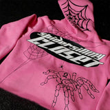 Taooba  Pink Hoodie Spider Web Printed Extra Large Long sleeved Hoodie Harajuku Hip Hop Fashion Sweatshirt Pullover Y2k Clothing