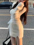 Taooba  party look inspos Autumn Sweater Knitted Suits Female Elegant 2 Piece Skirt Sets Korean Fashion Even Party Y2k Mini Dress Office Lady Short Skirts