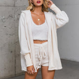 Taooba Christmas Gift outfit  Autumn Velvet Three Piece Suit Outfits Sexy Women White Matching Set Crop Top And Shorts Lounge Home Wear Pijama Oversize Winter