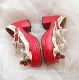 Taooba Christmas Gift outfit -New Spring And Autumn Lolita Thick Heel High Heel Doll Shoes Strawberry Bell Sweet Shoes,Cosplay Professional Shoes