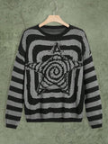 Taooba Y2K Women's Sweater Clothing Vintage Knitted Wool Sweater Jumper Round Neck Stripe High Neck Round Neck Long Sleeve Clothing Top