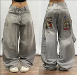 Taooba Skull geometric gothic pattern popular street high-waisted jeans men 2000s American vintage hip-hop fashion straight baggy pants