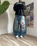 Taooba Harajuku Baggy Jeans American Retro Letter Print Wide-leg Straight Pants Men Gothic Punk Casual Trend Brand Streetwear Trousers