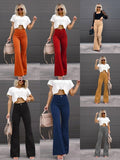 Taooba Christmas Gift outfit -Back to school season Taooba Christmas Gift outfit  Women's Pants 2024 Summer Solid Medium Waist Slim Fit Micro Flare Pants Corduroy Elastic Waist Casual Pants Commuter