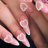 Taooba Christmas nail 24pcs White French Nails Press Ons Short Almond Fake Nails with 3D Love Bow Design Detachable Nail Fake Full Cover Nail Tips